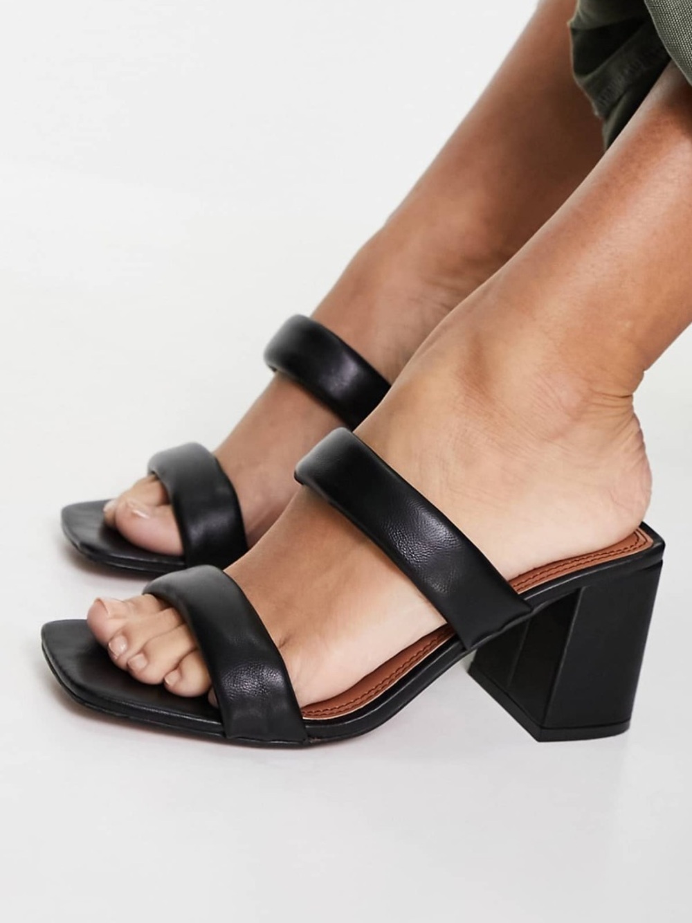Black Padded Mid Heel Mules